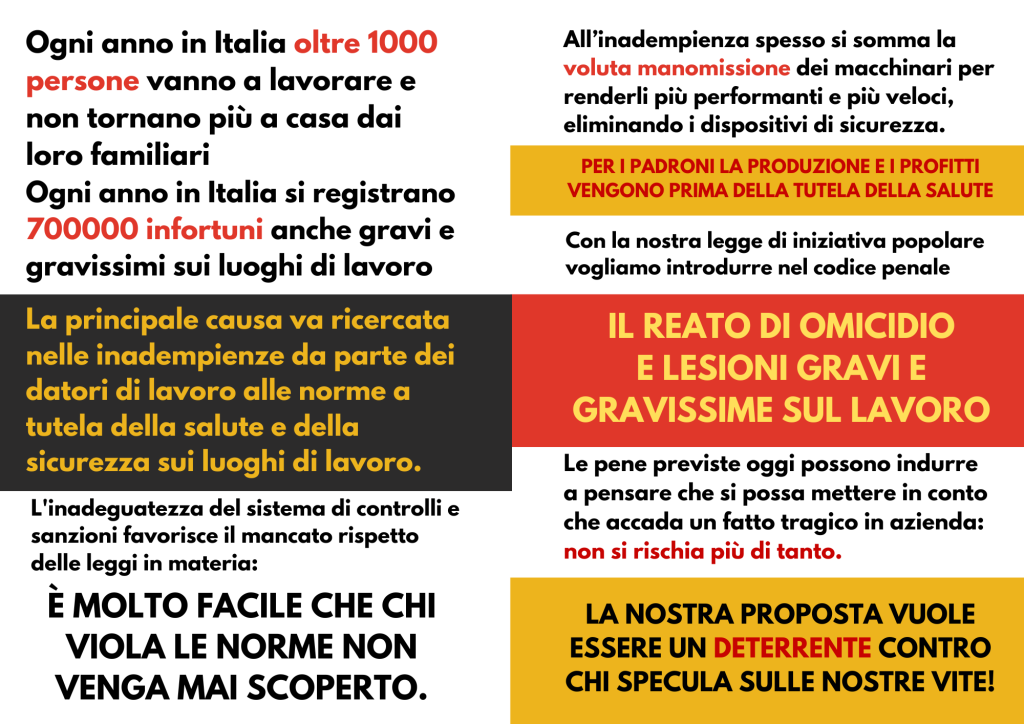 LEGGE OMICIDIO SUL LAVORO - PIEGHEVOLE A4 RETRO